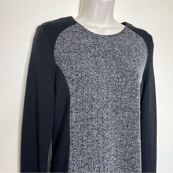 Lou and Grey Colorblock Gray Tweed Look Front Panel Black Sweater Dress Women XS - Picture 3 of 13